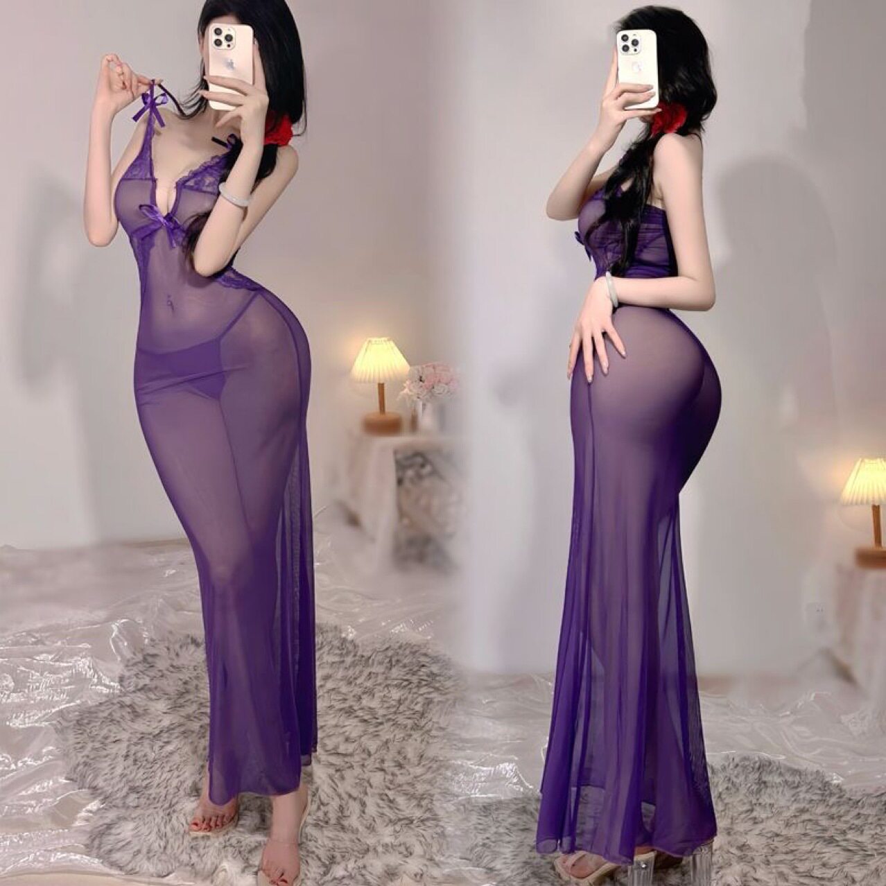 情趣内衣夜店女装性感无袖网纱透视深v低胸连衣裙超薄长裙技师酒