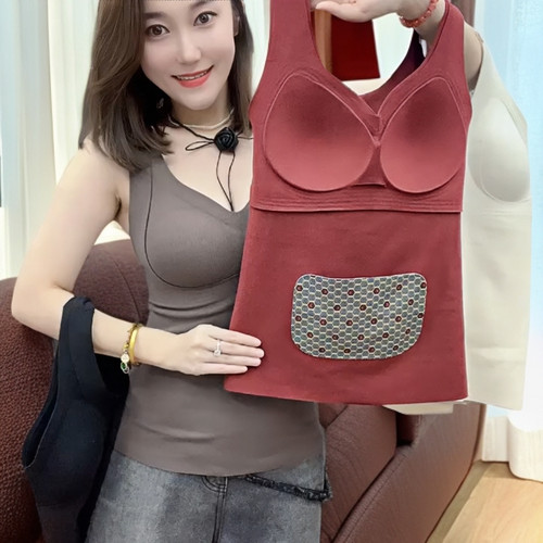 加厚背心女款带胸垫免穿文胸一体式无痕内衣加绒打底衫内搭秋冬季