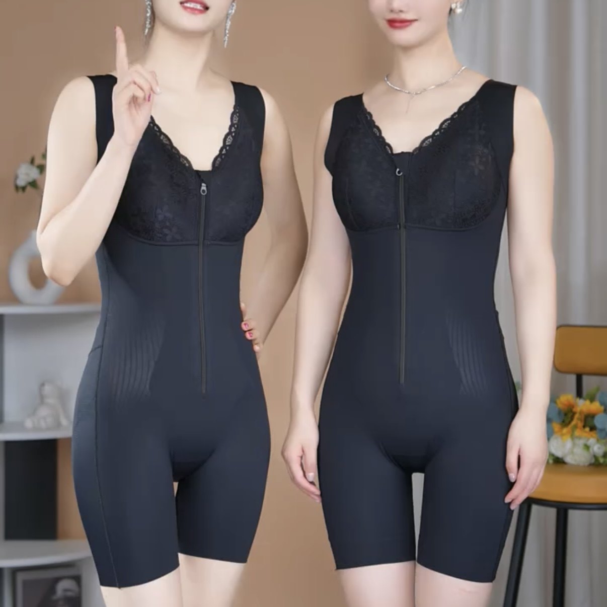 蕾丝花边排扣拉链赫本一号后脱免穿内衣内裤美体衣收腹提臀紧身衣