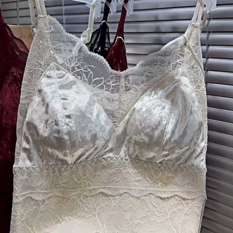 蕾丝V领带胸垫吊带背心女早秋
