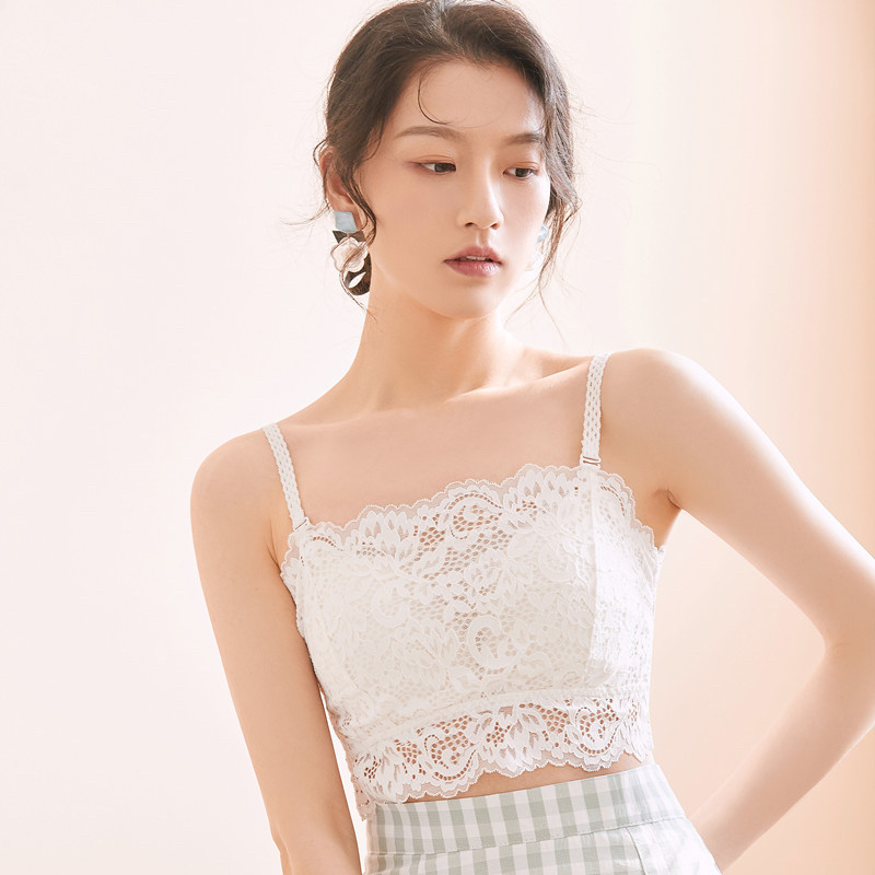 短款性感可拆卸美背一体内衣蕾丝抹胸女胸罩吊带背心防走光内搭潮