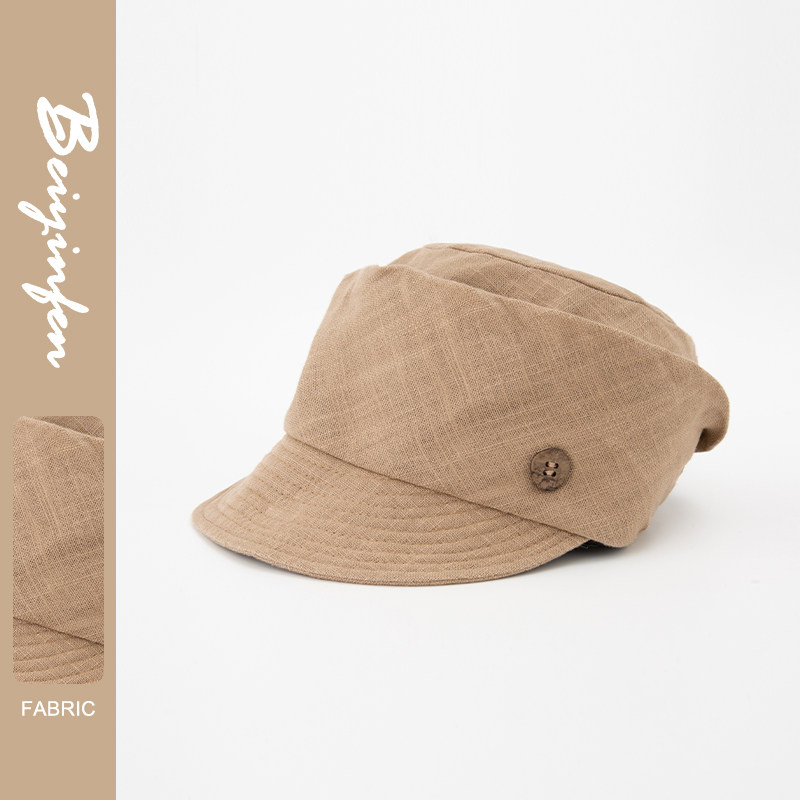 贝茵芬追风日记丨棉麻透气夏季纽扣贝雷帽大头围帽子女款2024新款