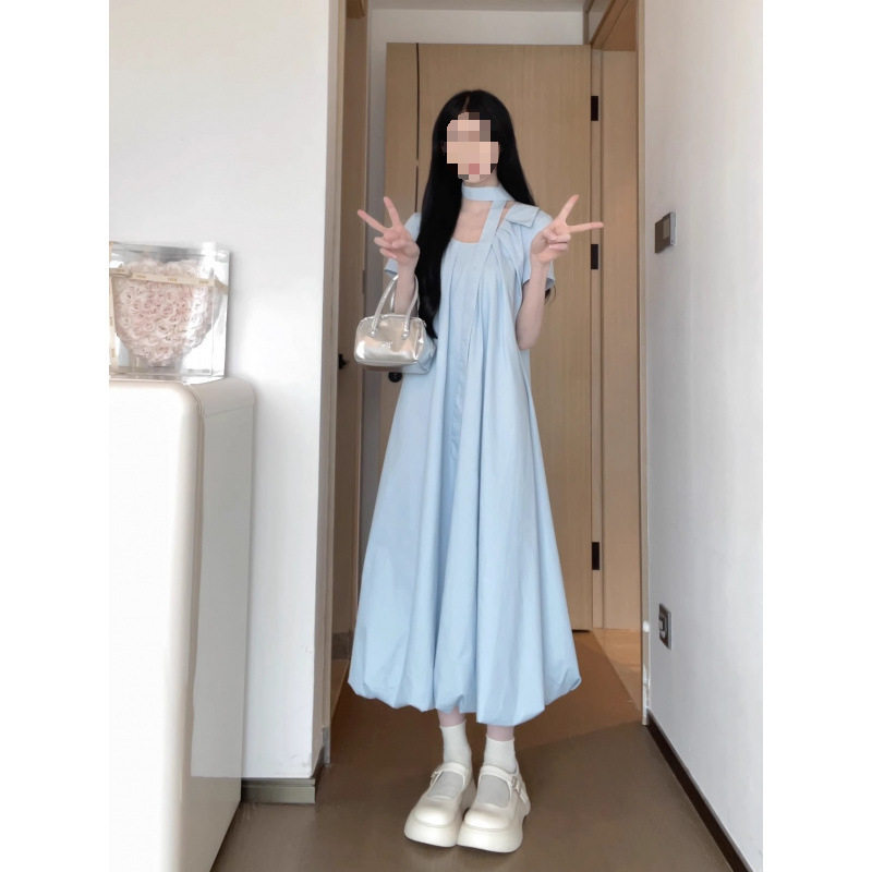 裙子百褶花苞长裙设计感