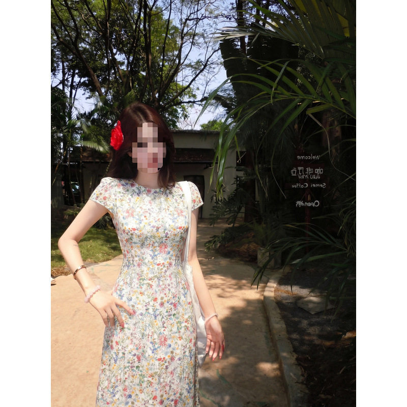 法式复古短袖碎花裙女夏