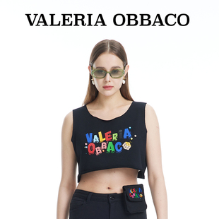 上衣个性 Valeria Obbaco玩趣背心T恤2023夏季 vo印花露脐无袖 女