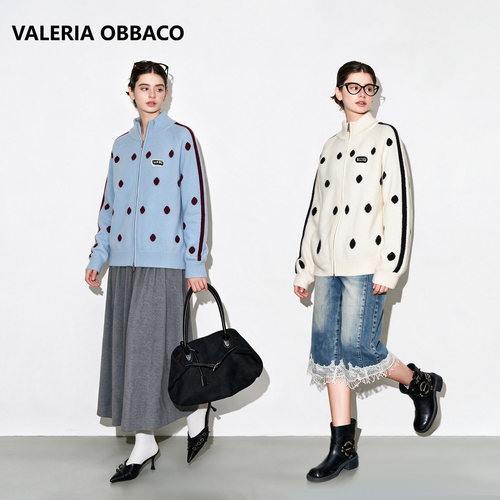 Valeria Obbaco奥贝科VO大波点针织运动开衫毛衣
