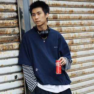 BananaClub“Layered Tee”索罗娜假两件透气条纹气球抽绳长袖T恤