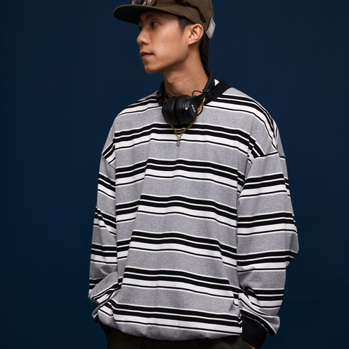 BananaClub“Balloon Stripe”重磅宽松条纹抽绳气球灯笼长袖