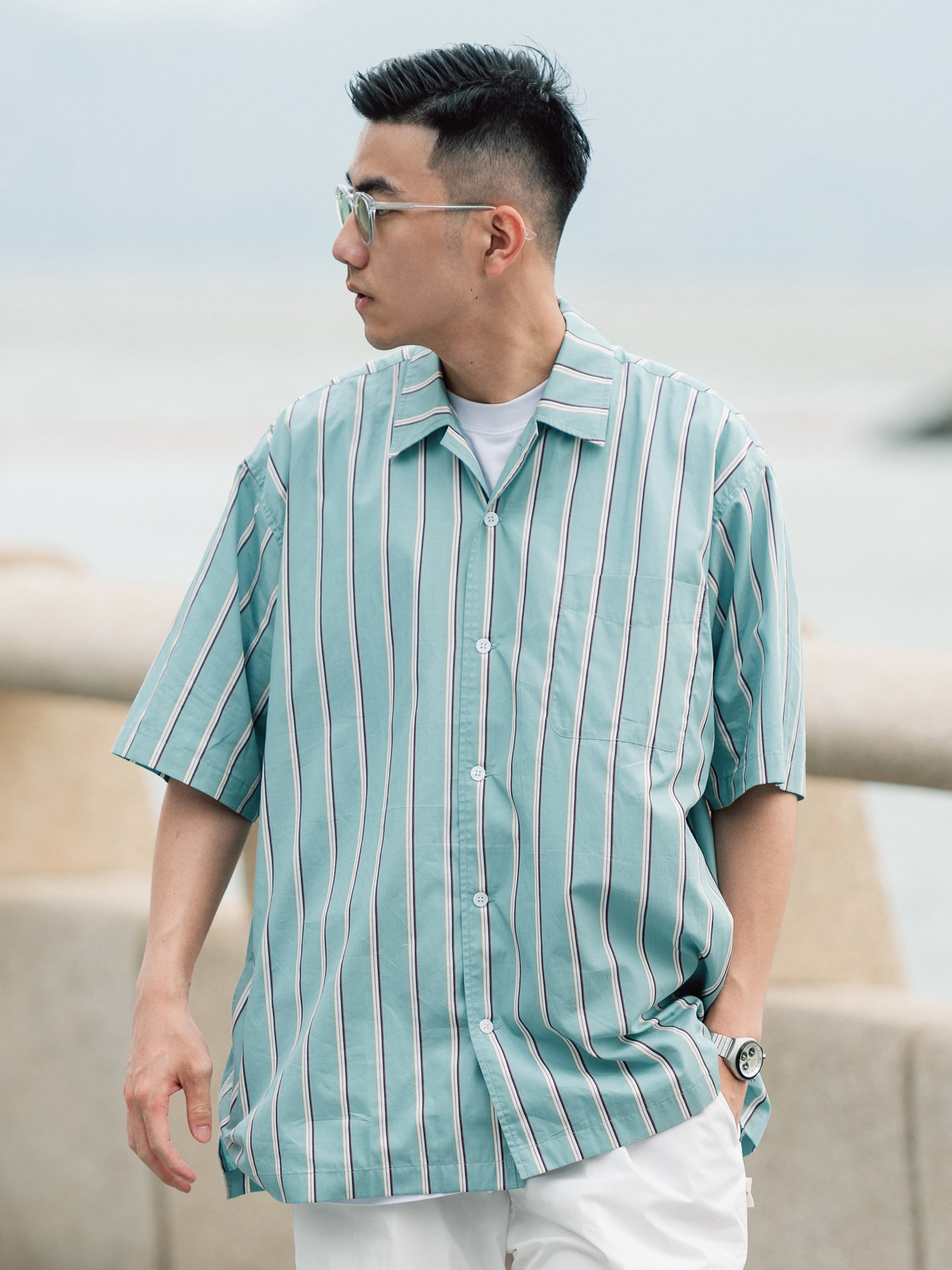 BananaClub日产条纹夏威夷衬衫