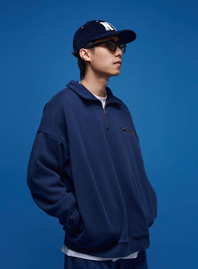 BananaClub“Vintage Sweats”洗水做旧半拉链口袋卫衣