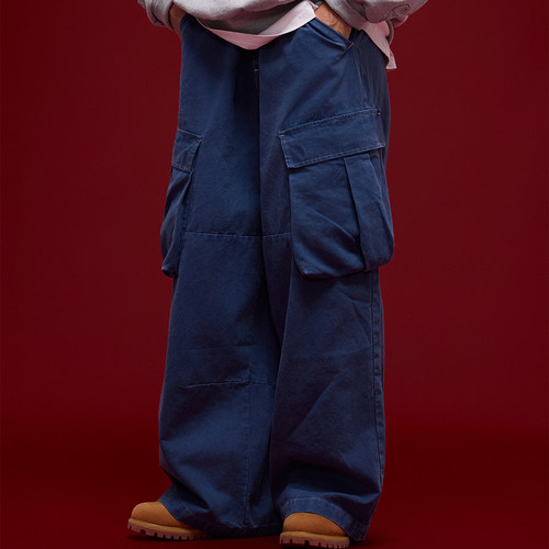 BananaClub“Utility Cargo”珠帆布廓形口袋宽松工装长裤法工裤