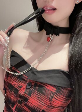铃铛项圈情调女choker粉色颈带牵引绳黑色小狗链m女朋友情调颈环