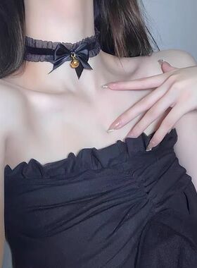 蕾丝颈带女夏链女友项圈白色项链锁骨铃铛猫系蝴蝶结choker小配饰