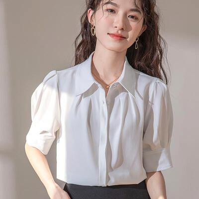 法式泡泡袖白色衬衫女短袖2025夏季新款气质通勤职业面试正装上衣
