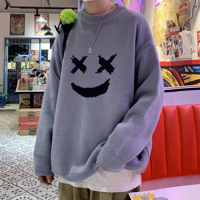 胖子日系涂鸦毛衣男大码休闲甜酷线衣冬季潮牌roora情侣装针织衫