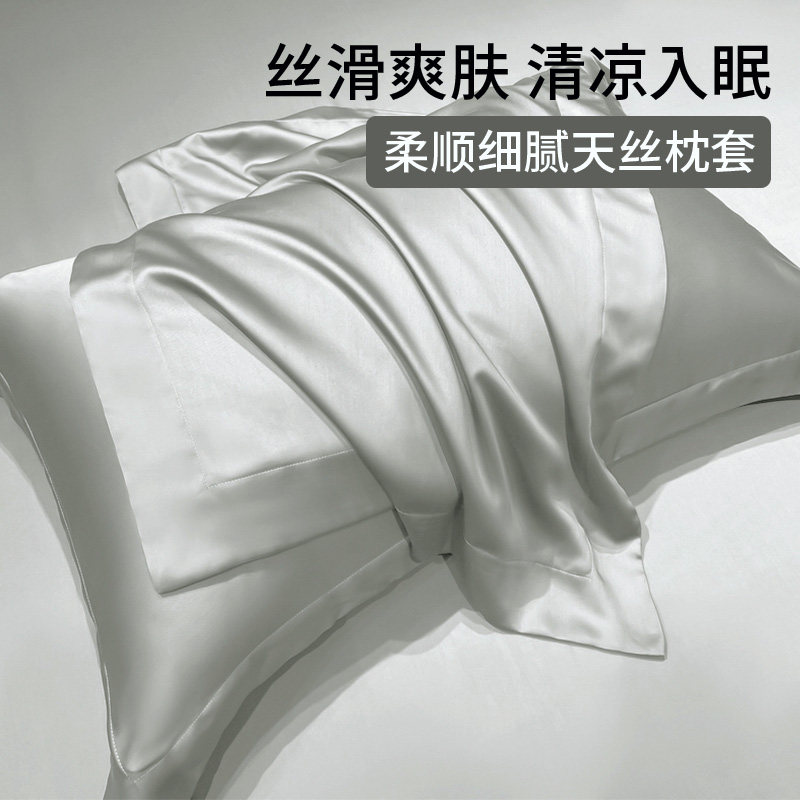 夏季高级感天丝棉枕套一对装48cmx74cm枕头套冰丝单人纯色枕芯图片