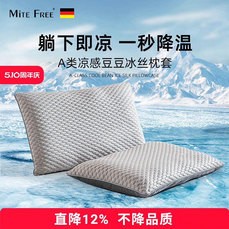 2025新款凉感豆豆冰丝枕套一对装夏季凉爽透气水洗枕席套单人枕巾