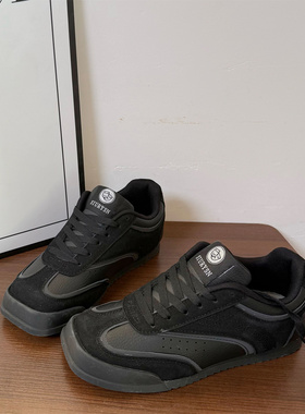 复古黑色德训鞋男女情侣款小众原创丑萌运动休闲鞋学生百搭板鞋潮