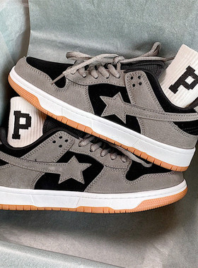 男鞋国潮原创深灰星星复古板鞋2025春季新款超火港风运动休闲鞋潮