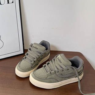 美式港风小众情侣墨绿色系带板鞋男2025冬季新款百搭休闲运动鞋女