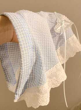 发箍款三角头巾 多巴胺粉白色蕾丝一体法式田园风包头发带高级感