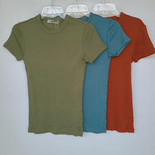 衫 4166鱼 超大弹力修身 针织短袖 显瘦上衣 100%纯棉简约圆领T恤