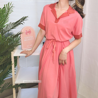 3038鱼 夏日多巴胺 短袖大裙摆连衣裙 系腰带中裙 小个子显瘦裙子