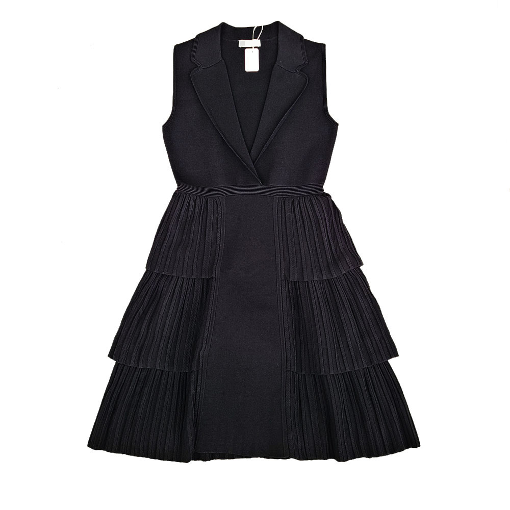 5225法式轻奢SD 翻领修身蛋糕裙 通勤正装连衣裙无袖优雅针织短裙