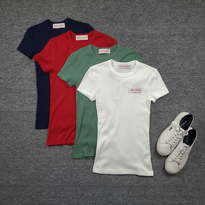 4166鱼 超大弹力修身针织短袖衫 100%纯棉简约圆领T恤 显瘦上衣