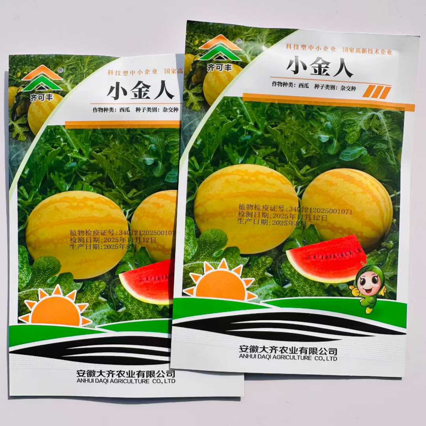 小金人西瓜种子早熟中型有籽黄皮红瓤圆形西瓜种籽脆嫩多汁抗裂