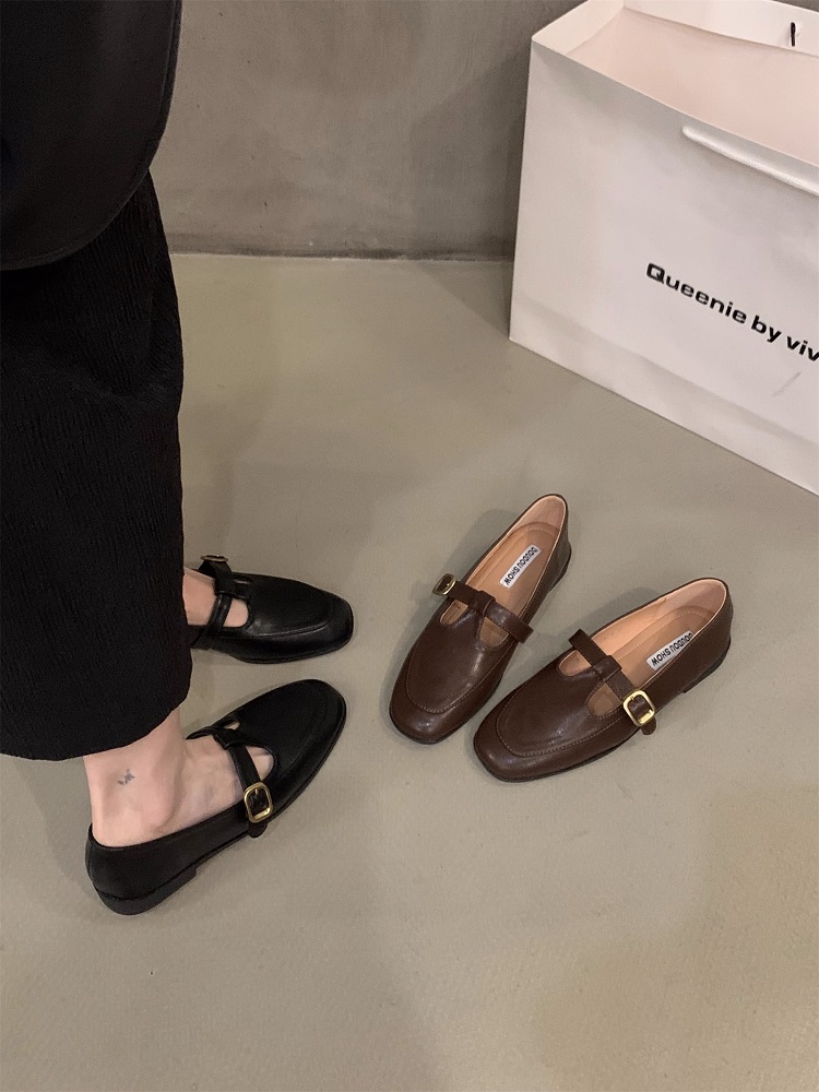 玛丽珍平底方头单鞋2023春秋新款