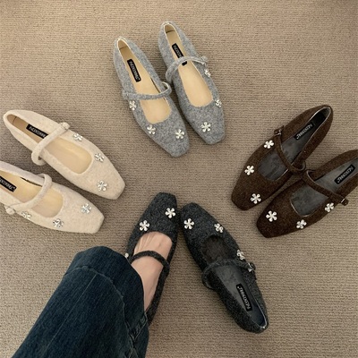 法式内增高复古加绒玛丽珍鞋冬季