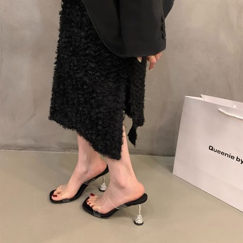 细跟水钻一字拖2023年夏季高跟鞋