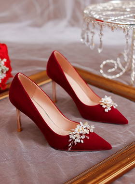 红色不累脚婚礼婚鞋女秀禾婚纱两穿2025年春夏新款高跟新娘鞋法式