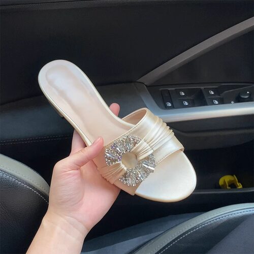 粗跟水钻露趾凉拖鞋夏季新款