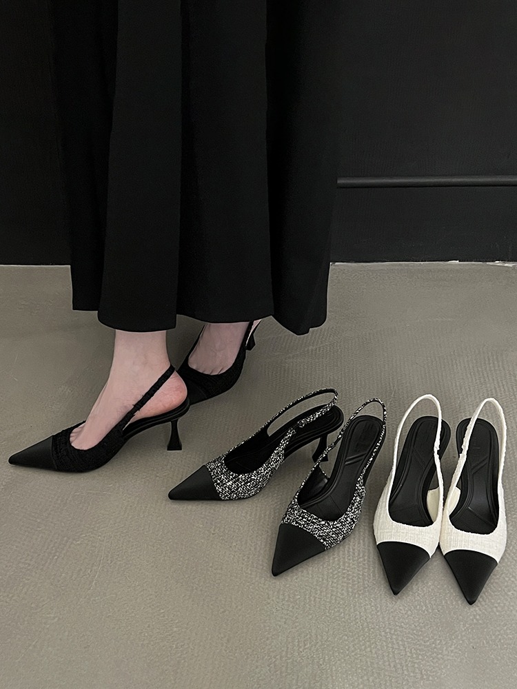 细跟小香风包头凉鞋夏季新款高跟