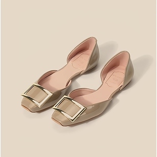 浅口方头方扣中空包头气质百搭平底鞋 仙女风单鞋 女 新款 2025年夏季