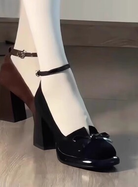 法式复古蝴蝶结厚底玛丽珍鞋2025新款黑色粗跟高跟鞋女秋冬不累脚