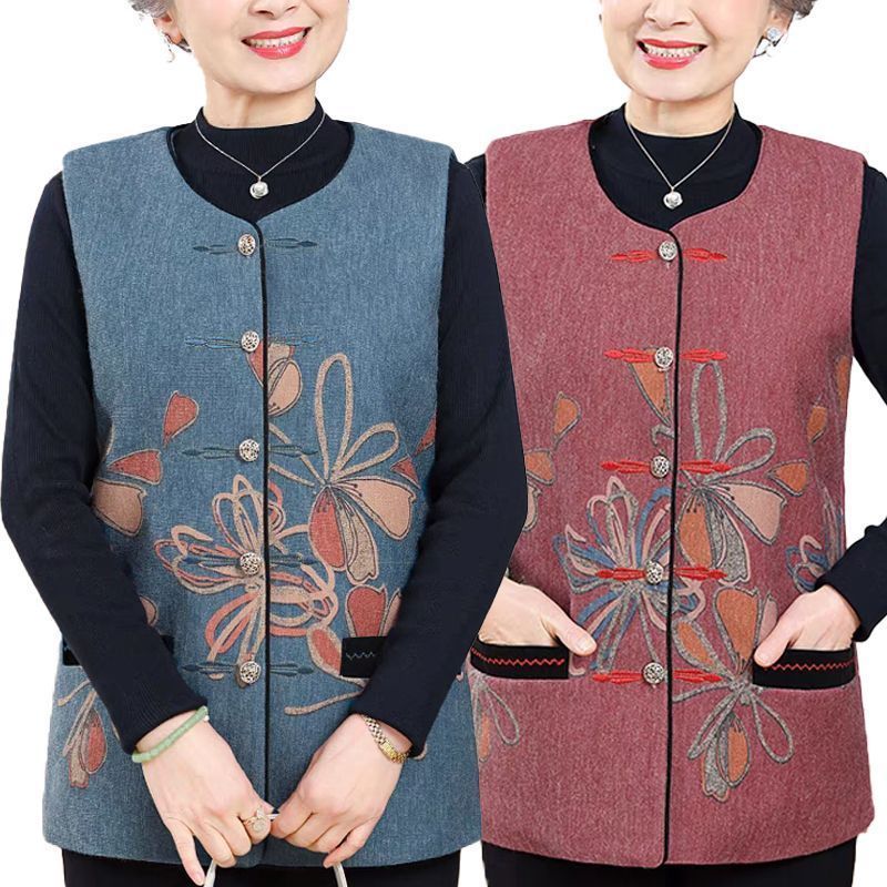 春季中老年绣花马甲奶奶