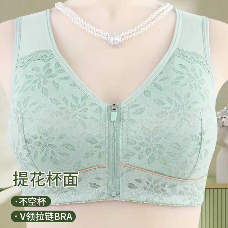 妈妈夏季薄前拉链内衣女文胸中老年妇女胸罩背心式无钢圈哺乳文胸