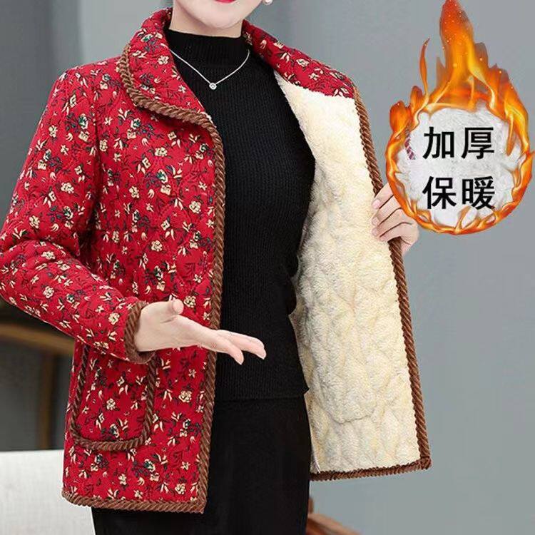 妈妈装大码加绒短款棉袄