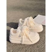 女2025夏季 新款 厚底增高板鞋 小众奶fufu小白鞋 女学生百搭休闲鞋 女