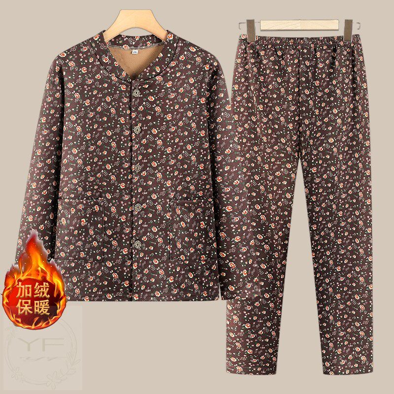 奶奶冬季加绒加厚保暖内衣套装女中老年妈妈秋衣裤老人防寒棉毛衫