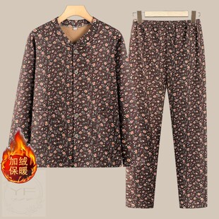 奶奶冬季加绒加厚保暖内衣套装女中老年妈妈秋衣裤老人防寒棉毛衫