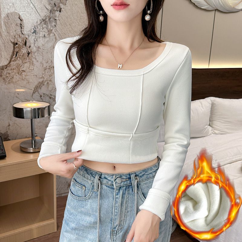 加绒保暖衣女秋冬季低领
