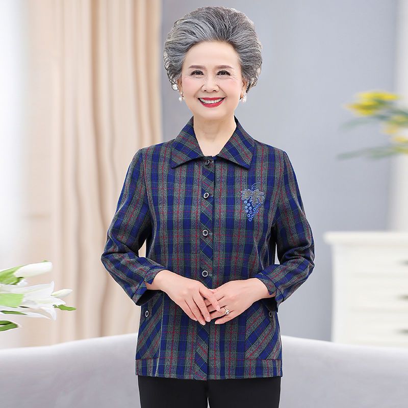 中老年女装衬衫长袖格子