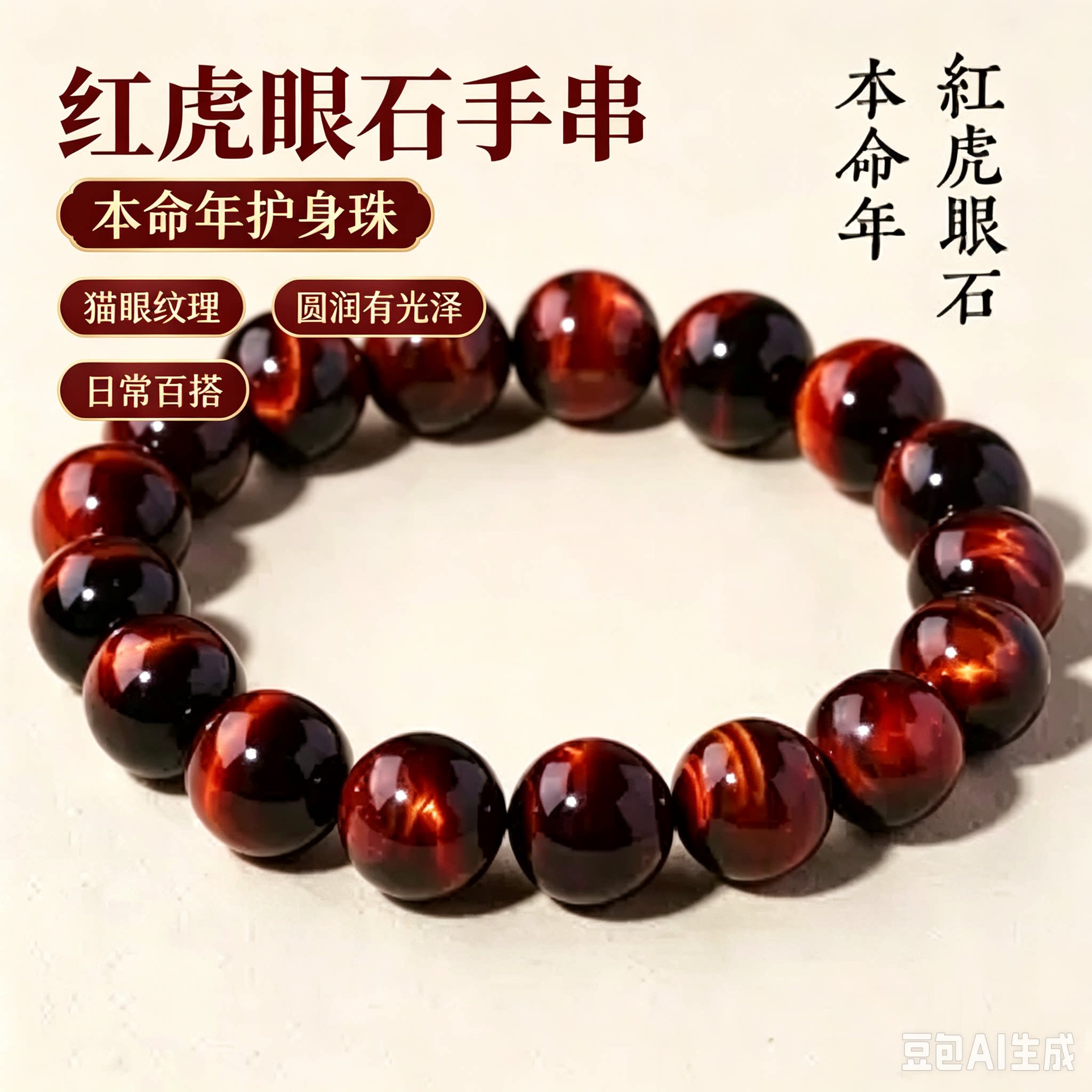 手串红虎眼散珠本命年水晶虎睛