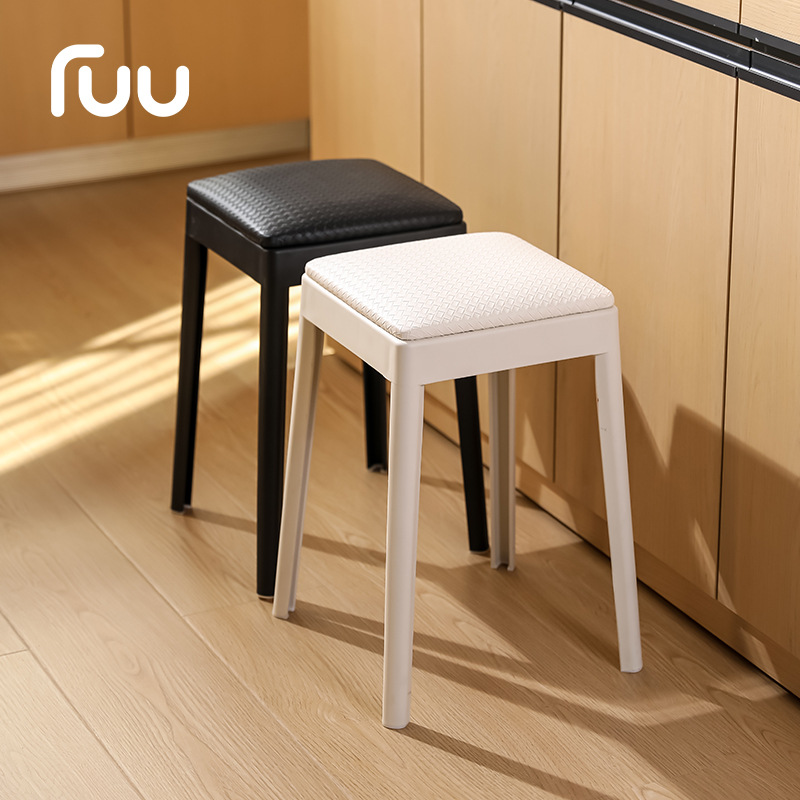 塑料凳子加厚家用餐桌简约高板凳北欧客厅靠背方凳海绵软垫设计