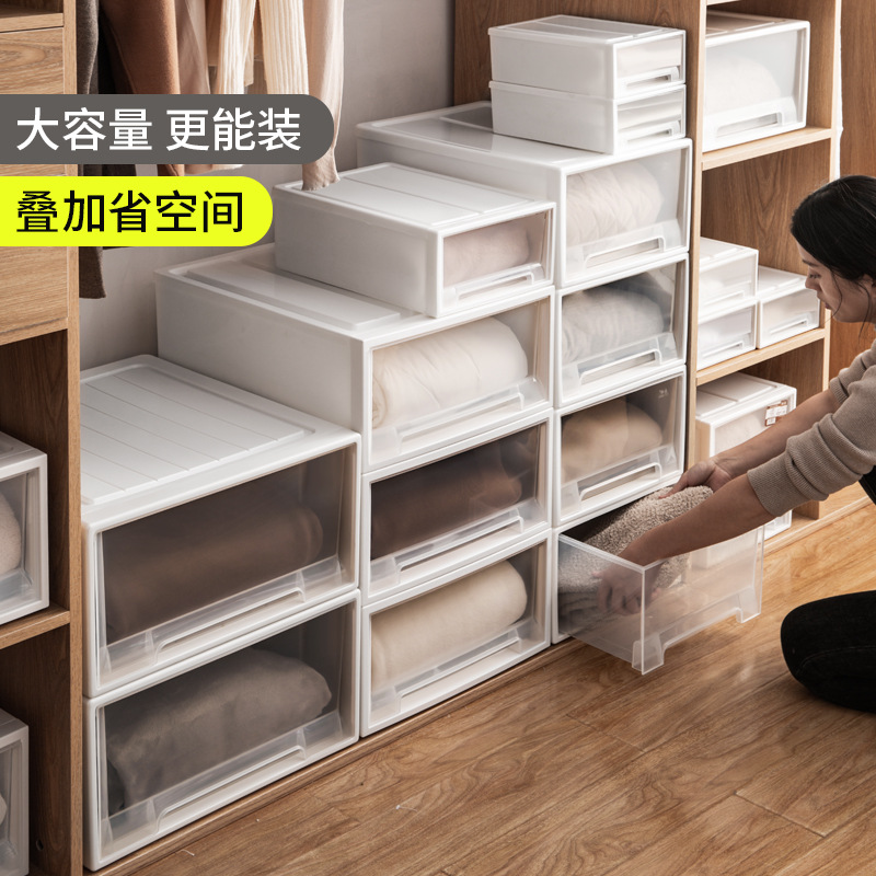 收纳箱塑料抽屉式透明衣柜内衣收纳盒防尘整理箱多层储物柜实用