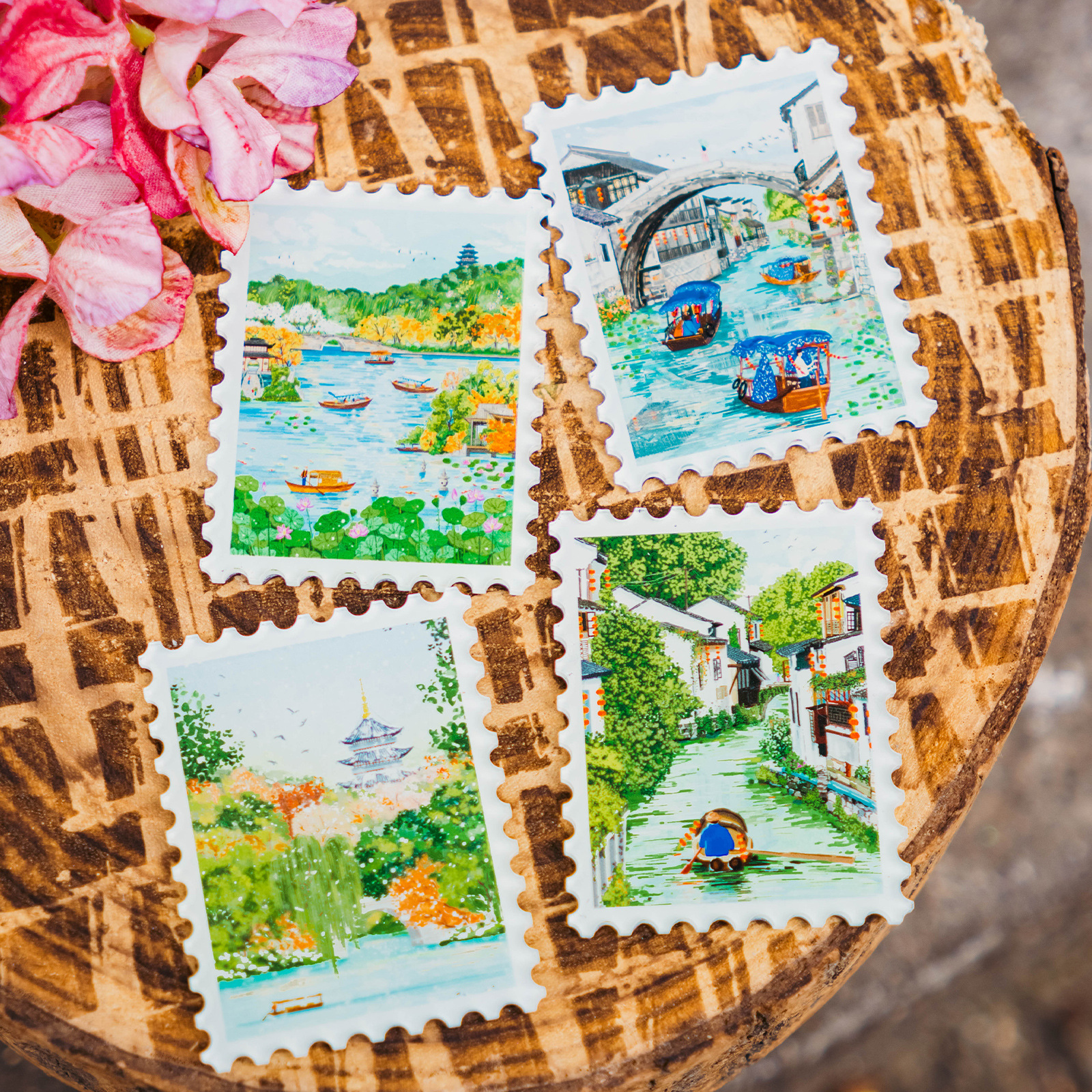 中国风创意邮票旅游纪念品文创城市礼品亚克力磁吸贴冰箱贴定制